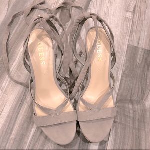 Guess like new ankle tie tan wedges.
